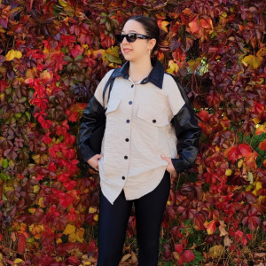 DERİ DETAYLI NAKIŞLI KAPİTONE GÖMLEK CEKET