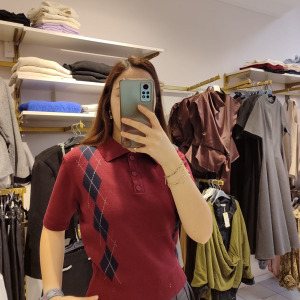 BAKLAVA DESENLİ KISA KOLLU TRİKO