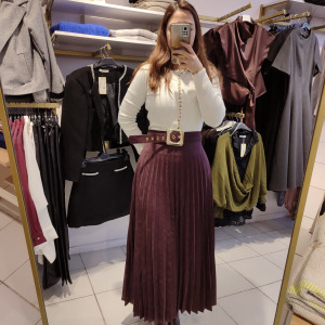 PİLİSELİ KEMERLİ SÜET UZUN ETEK