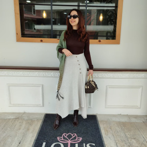 SELANİK KUMAŞ ASİMETRİK ETEK